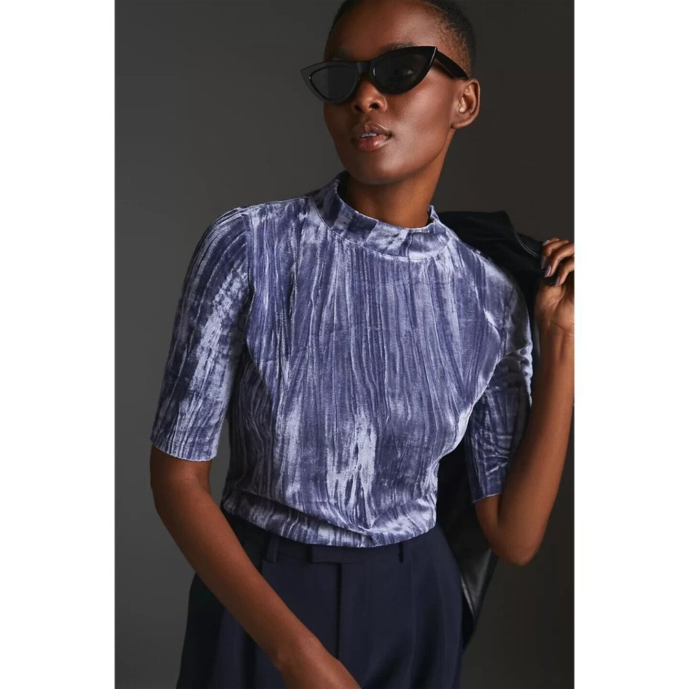 Pilcro at Anthropologie Velveteen Mock Neck Top
